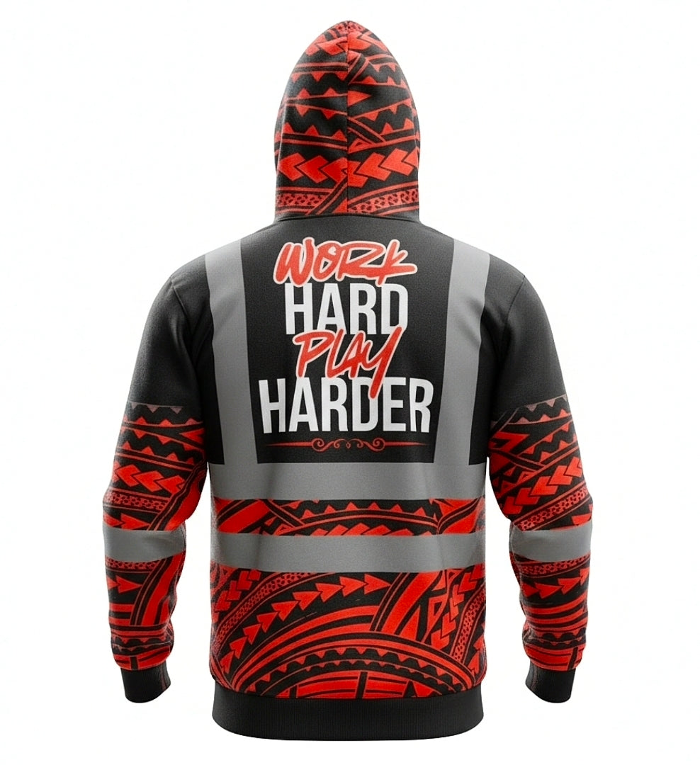 "WORK HARD PLAY HARDER" (RED TRIBAL)