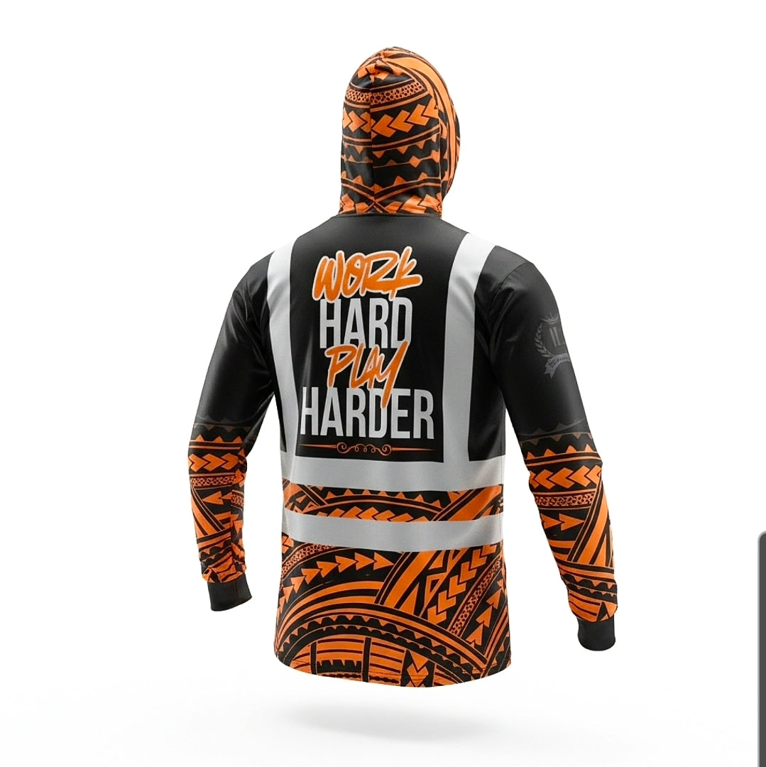 "WORK HARD PLAY HARDER" (ORANGE TRIBAL)