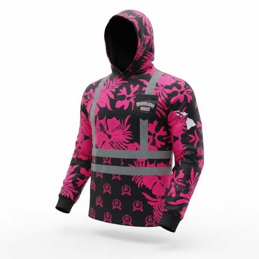 "HUSTLERS ONLY" HOODIE with reflectors (HOT PINK)