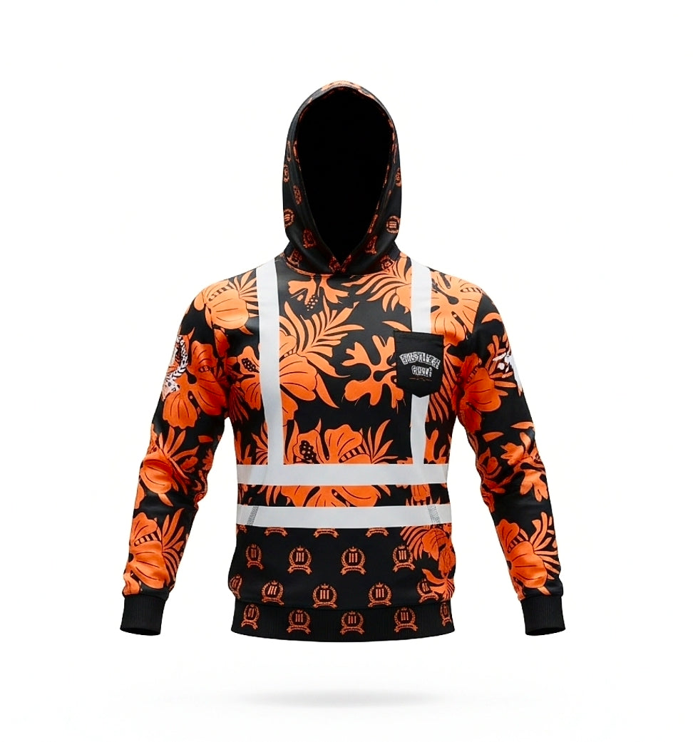 "HUSTLERS ONLY" HOODIE (ORANGE FLORAL)