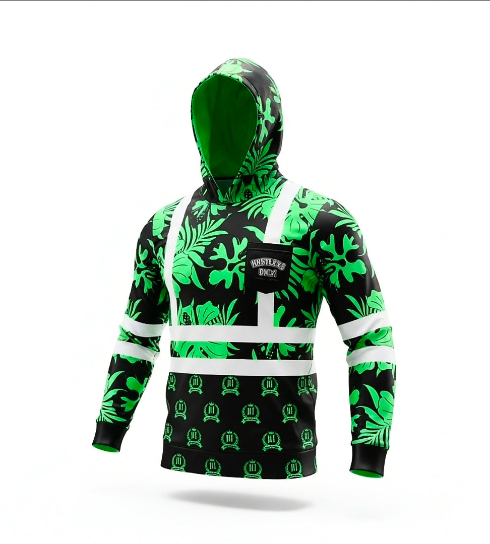 "HUSTLERS ONLY" HOODIE (GREEN FLORAL)