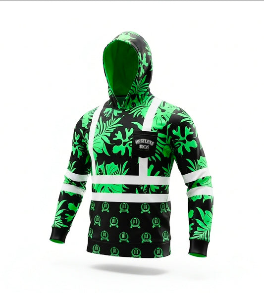 "HUSTLERS ONLY" HOODIE (GREEN FLORAL)