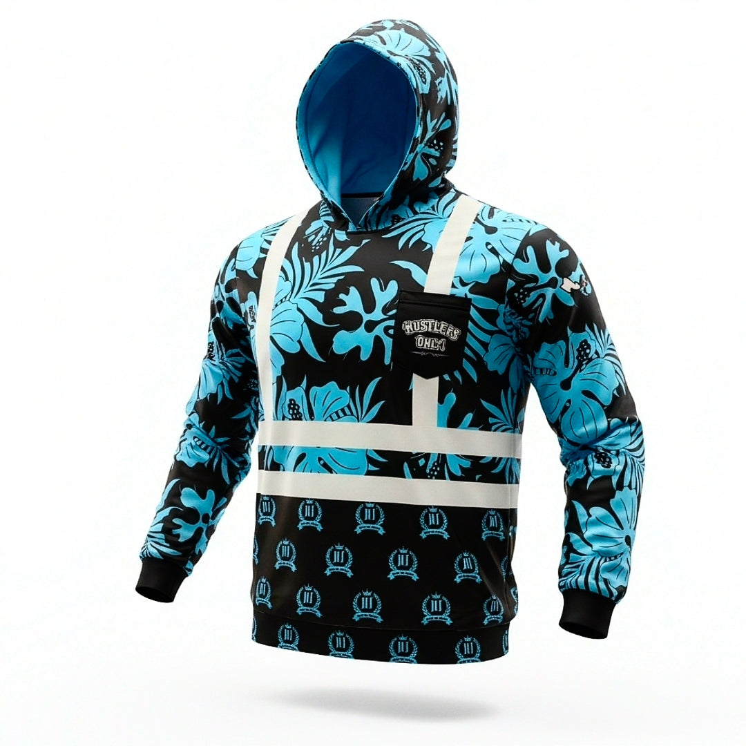 "HUSTLERS ONLY" HOODIE (BLUE FLORAL)