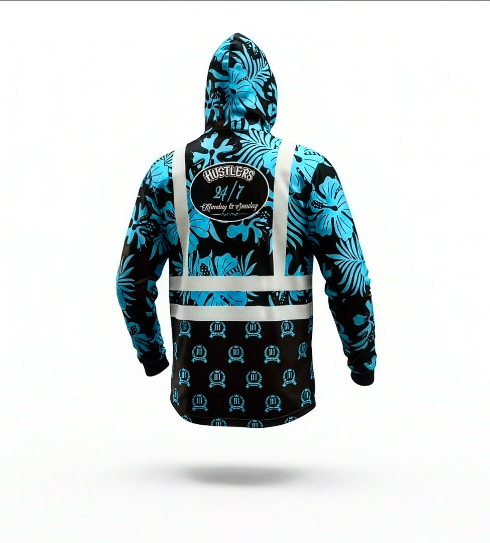 "HUSTLERS ONLY" HOODIE (BLUE FLORAL)